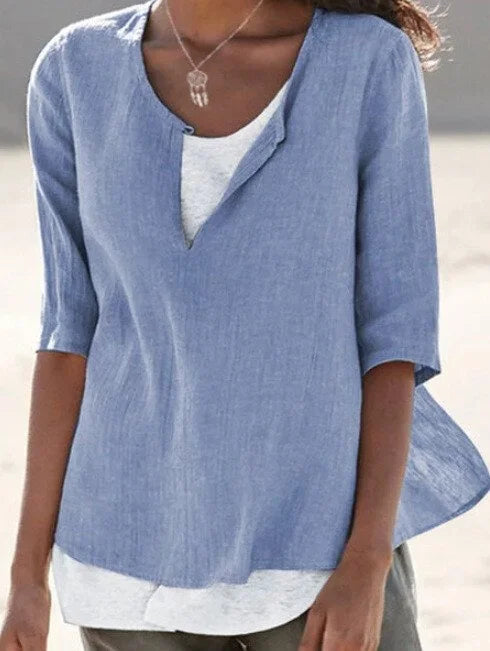 Maya | Dames Blouse met 3/4 Mouwen en Gespleten Hals Casual Top