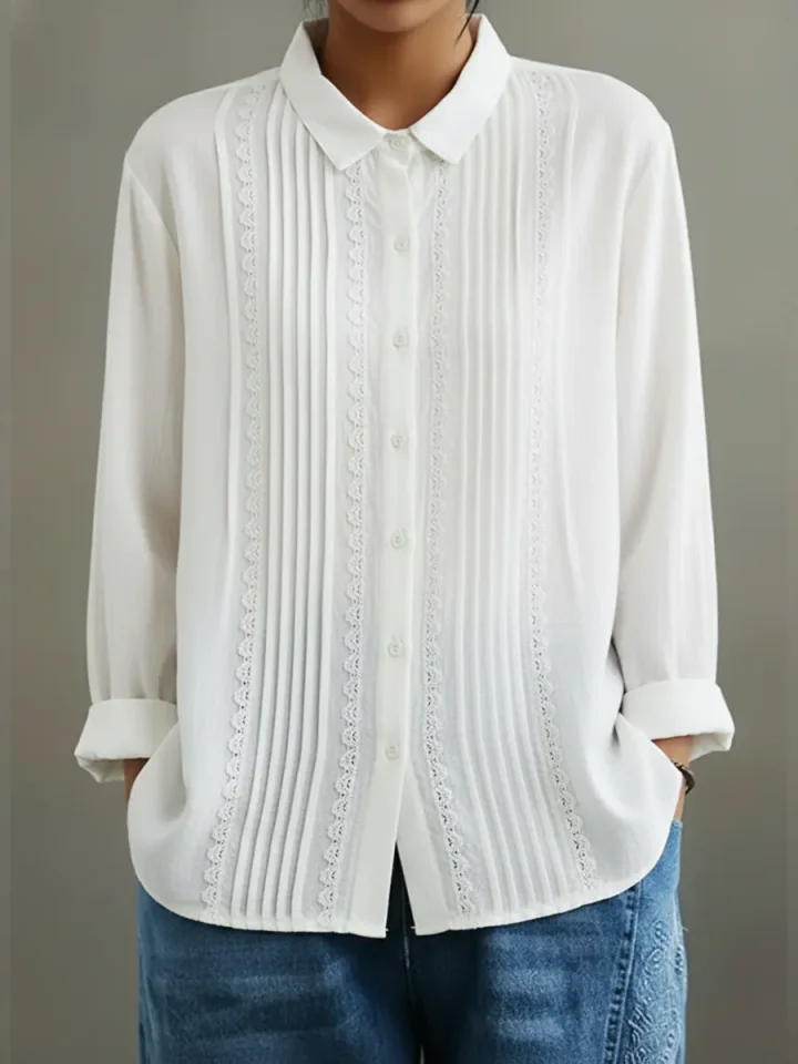 Claire | Dames Blouse met Kant en Knopen met Lange Mouwen