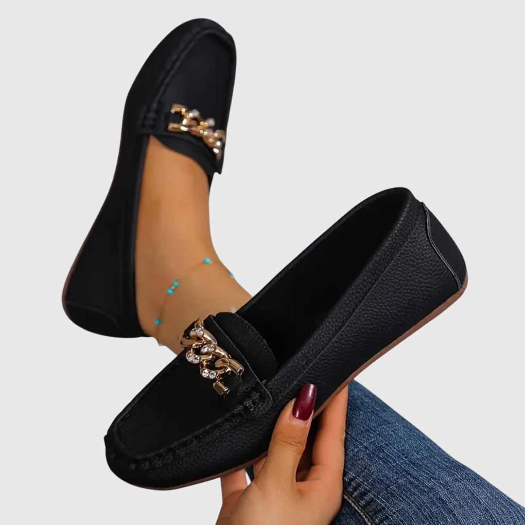 Eden - Platte Diamant Gesp Loafers