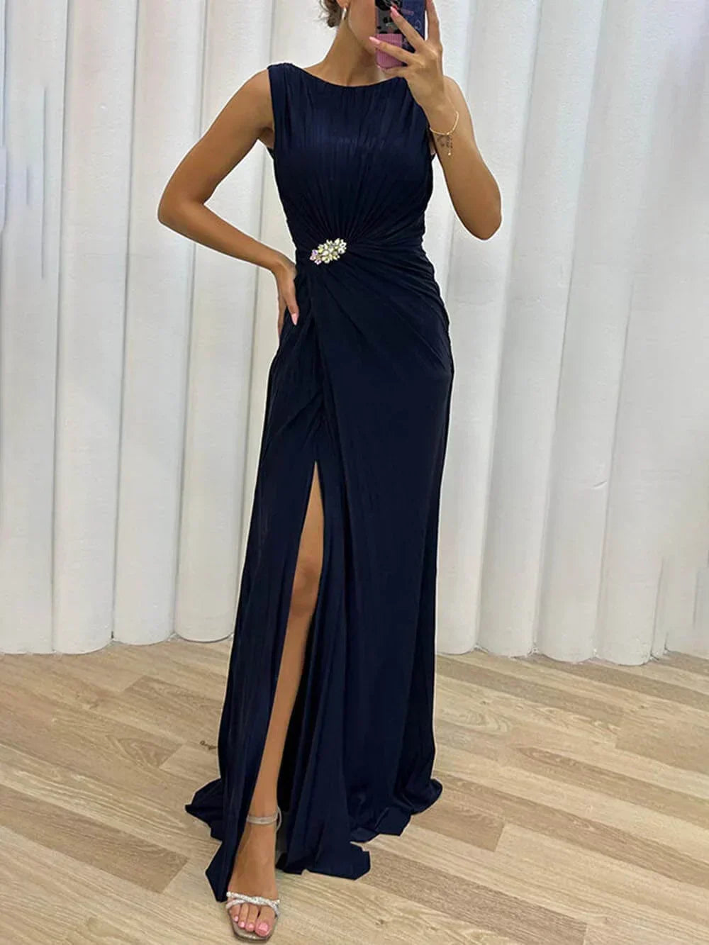 Freesia | Vrouwen Trouwe Gast Geplooide Maxi Jurk Avond