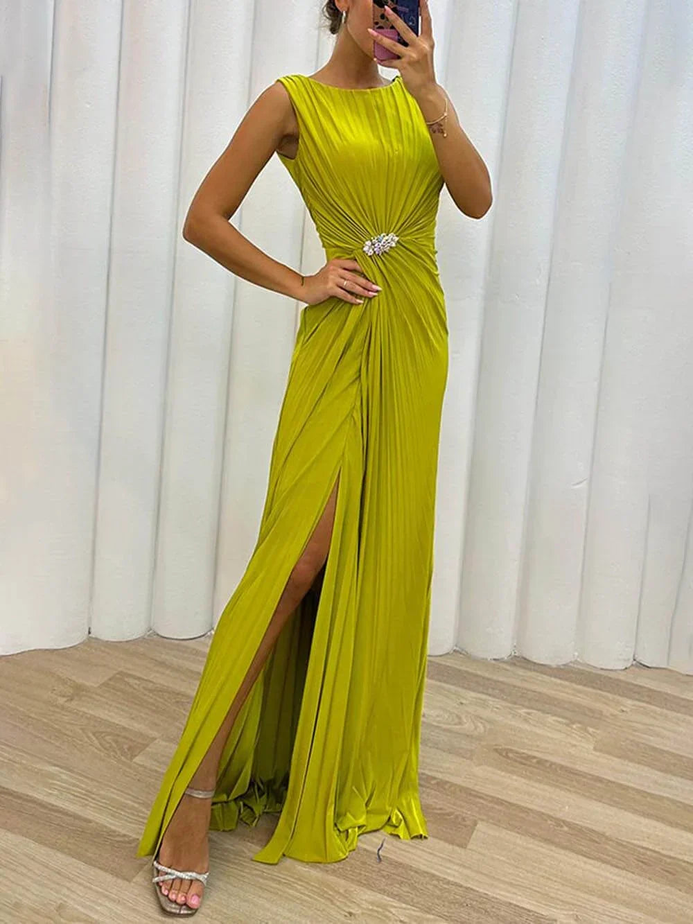 Freesia | Vrouwen Trouwe Gast Geplooide Maxi Jurk Avond