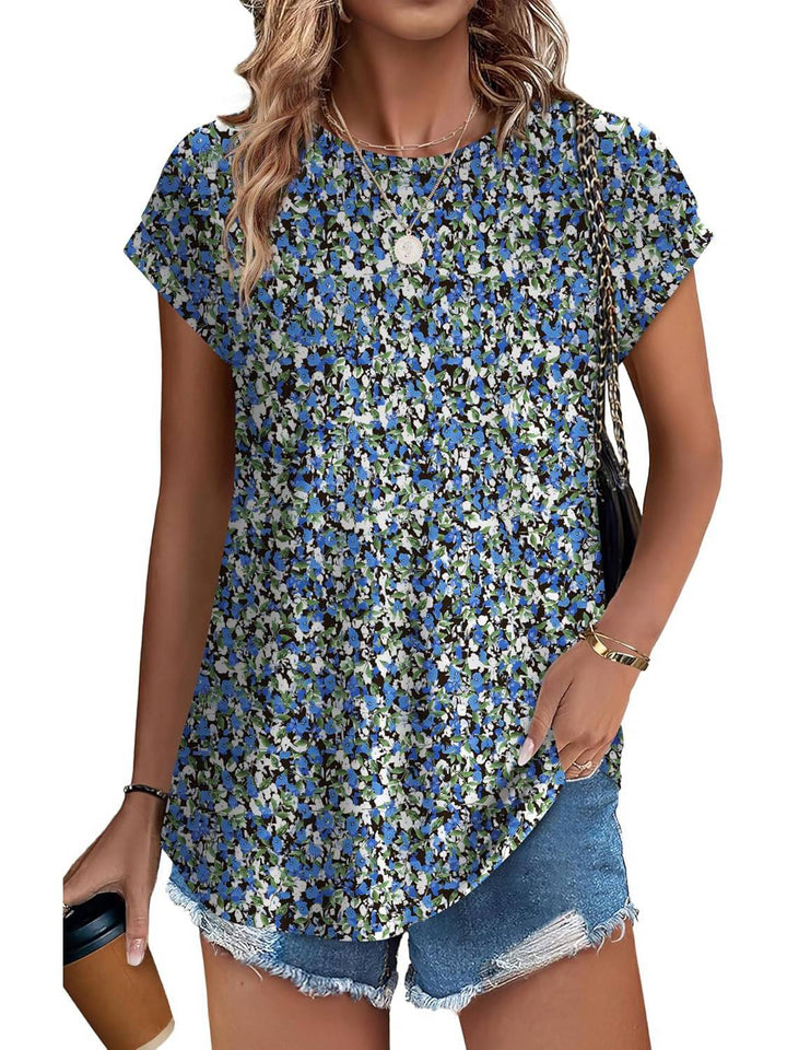 Meadow | Vrouwen Bladeren Print Crew Neck Cap Mouw Casual Top