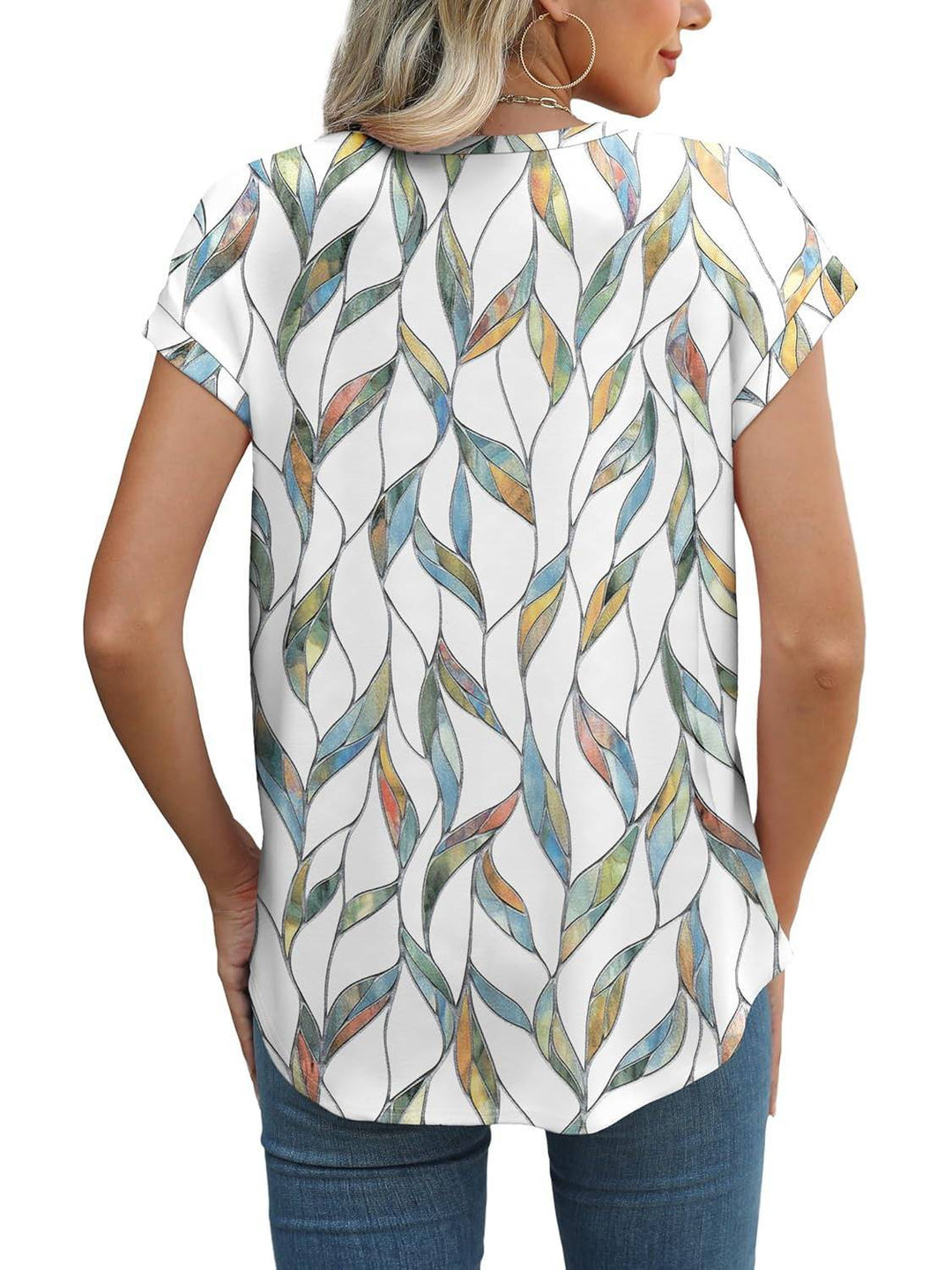Meadow | Vrouwen Bladeren Print Crew Neck Cap Mouw Casual Top