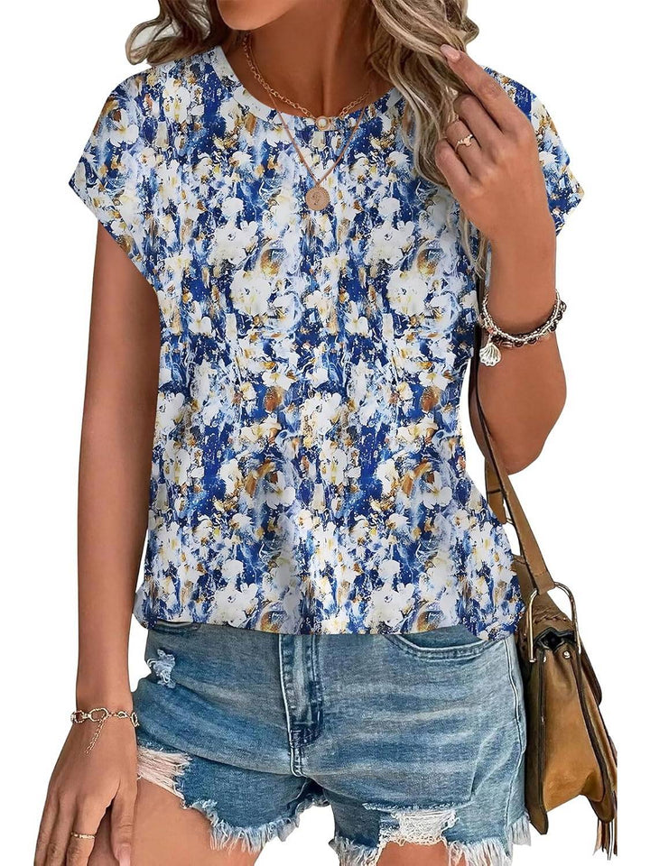 Meadow | Vrouwen Bladeren Print Crew Neck Cap Mouw Casual Top