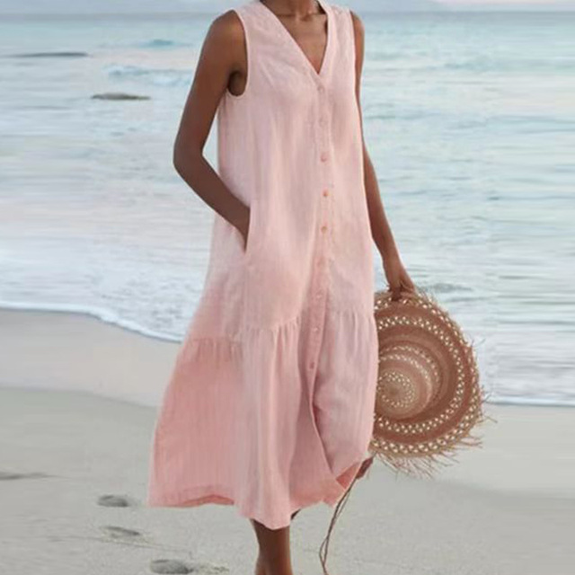 Barbara™ | Mouwloze Midi-jurk met Knopen