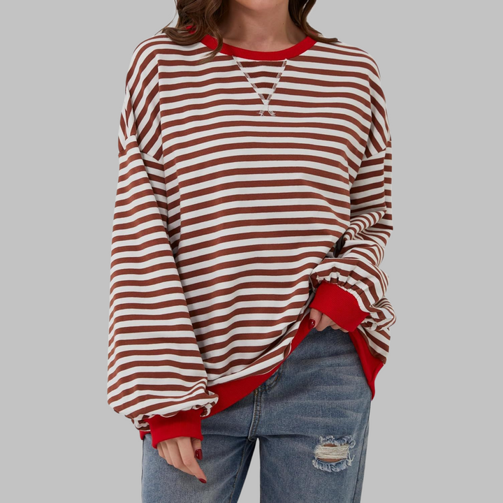 Poppy | Dames Gestreepte Crewneck Lange Mouw Oversized Sweatshirt