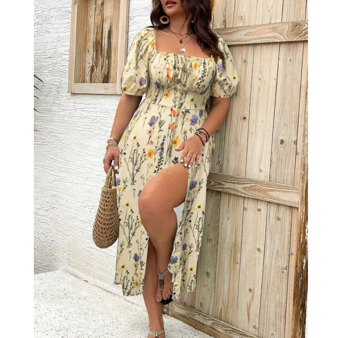 Eleanor™ | Elegante Plus Size Maxi Jurk met Pofmouwen