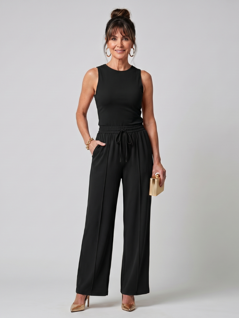 Valencia | Mouwloze Gladde Wijde Pantalon Set