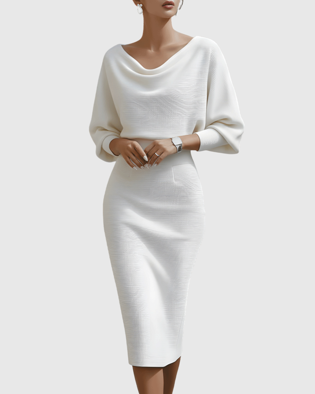 Vivienne | Vrouwen Midi-jurk met Col en Batwing Mouwen