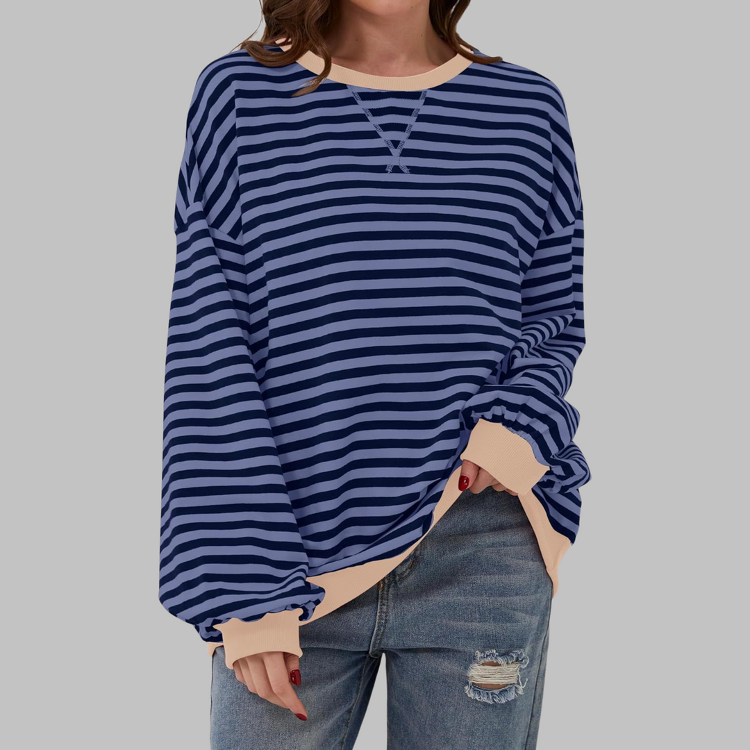 Poppy | Dames Gestreepte Crewneck Lange Mouw Oversized Sweatshirt