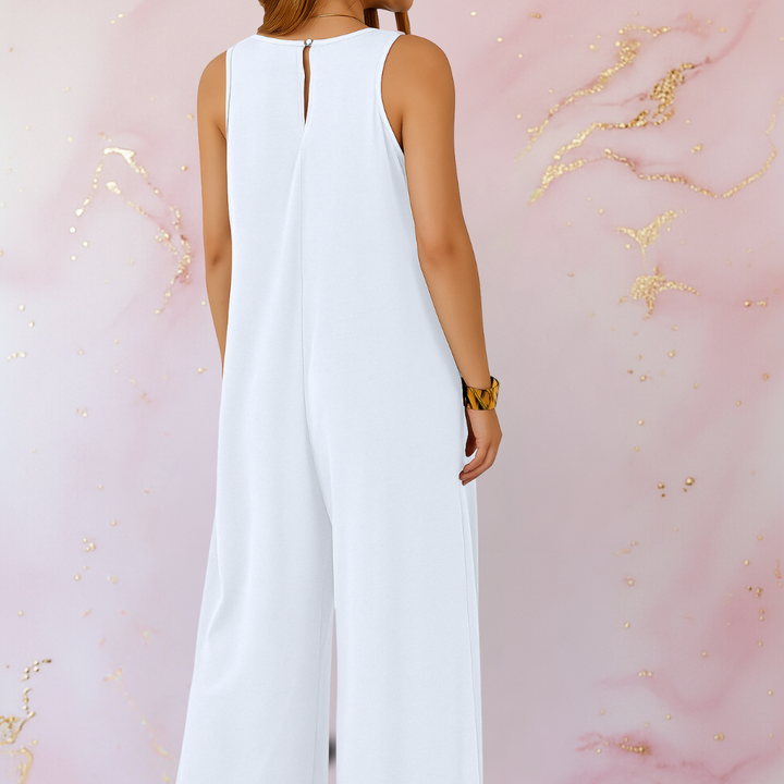 Onyx | Dames V-hals Mouwloze Wijde Pijpen Jumpsuit met Zakken