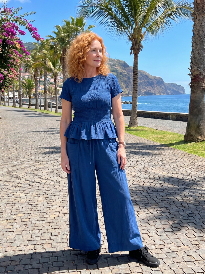 Eirenne | Peplum Detail Gerimpelde Top En Wijde Broek Set