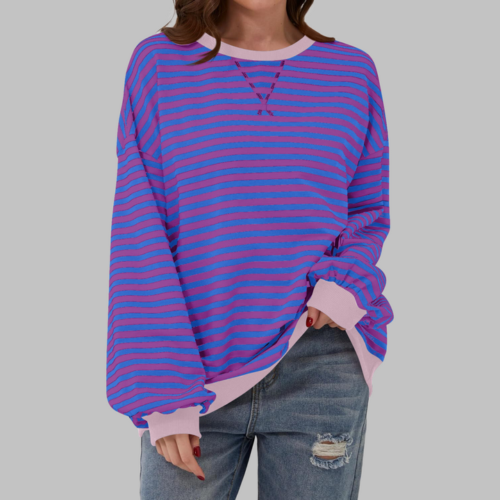 Poppy | Dames Gestreepte Crewneck Lange Mouw Oversized Sweatshirt
