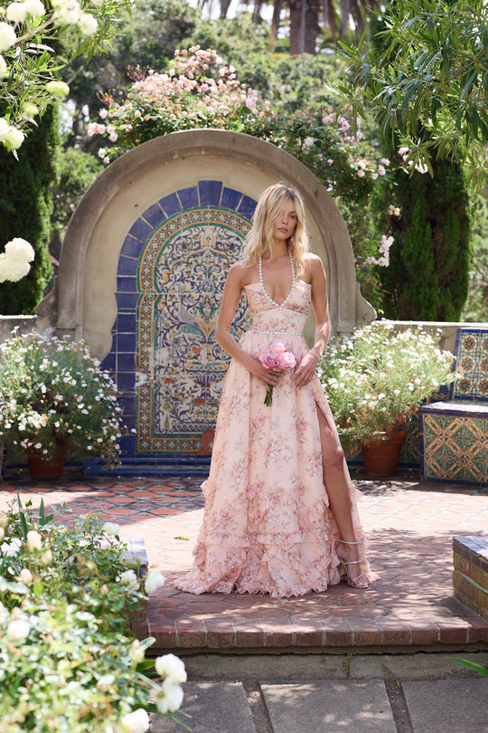 Alexa™ | Het Scarlette Jurk in Perzik Tapestry