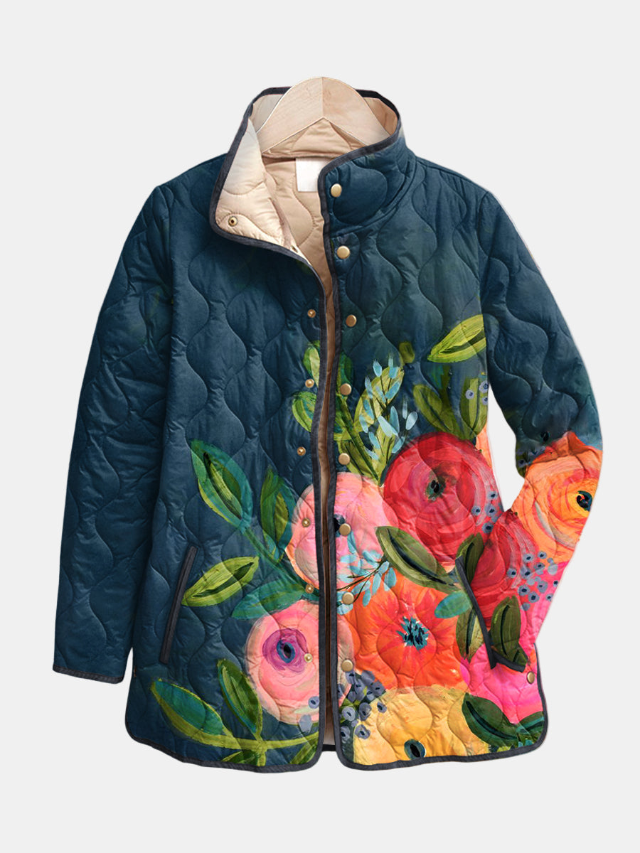 Amaya | Vintage Bloemenprint Gevoerde Jas