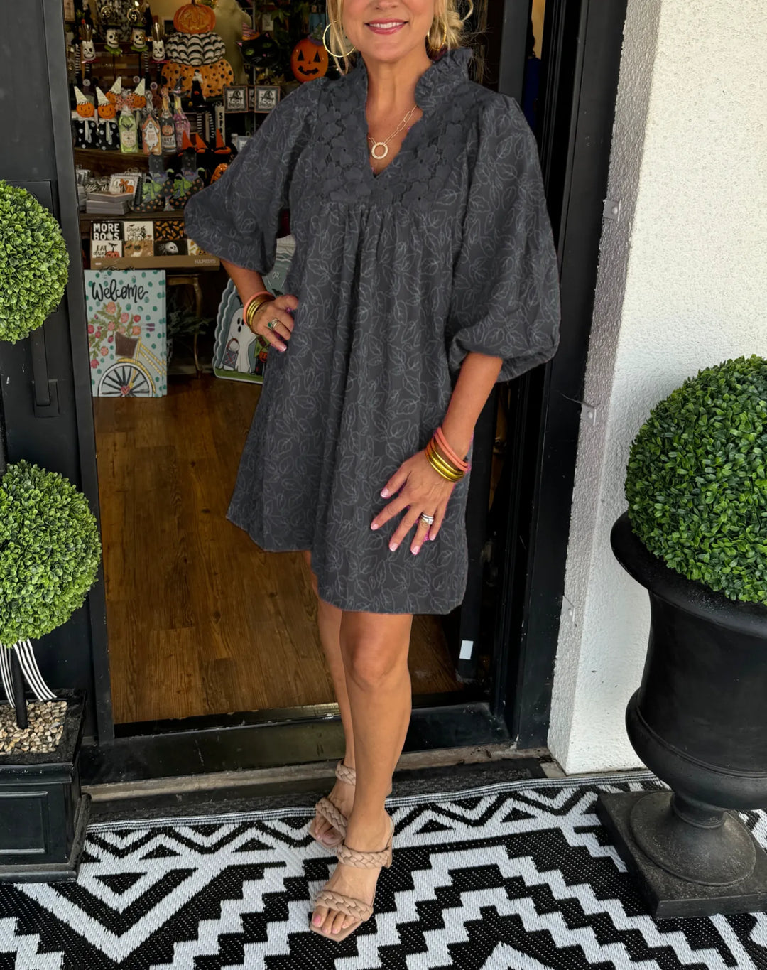 Faye | Dames Puff Sleeve Mini Jurk V-Hals Smock Babydoll