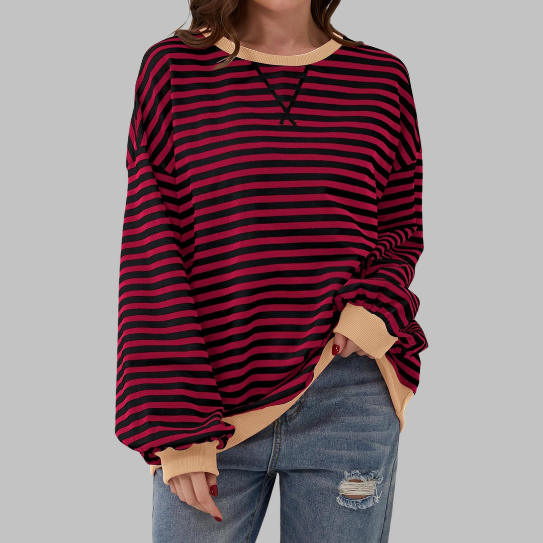Poppy | Dames Gestreepte Crewneck Lange Mouw Oversized Sweatshirt