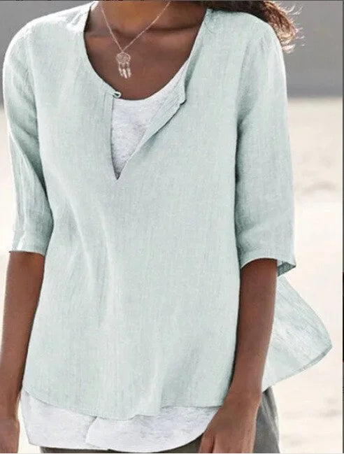 Maya | Dames Blouse met 3/4 Mouwen en Gespleten Hals Casual Top