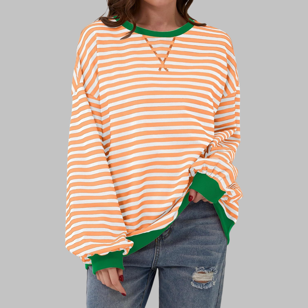 Poppy | Dames Gestreepte Crewneck Lange Mouw Oversized Sweatshirt
