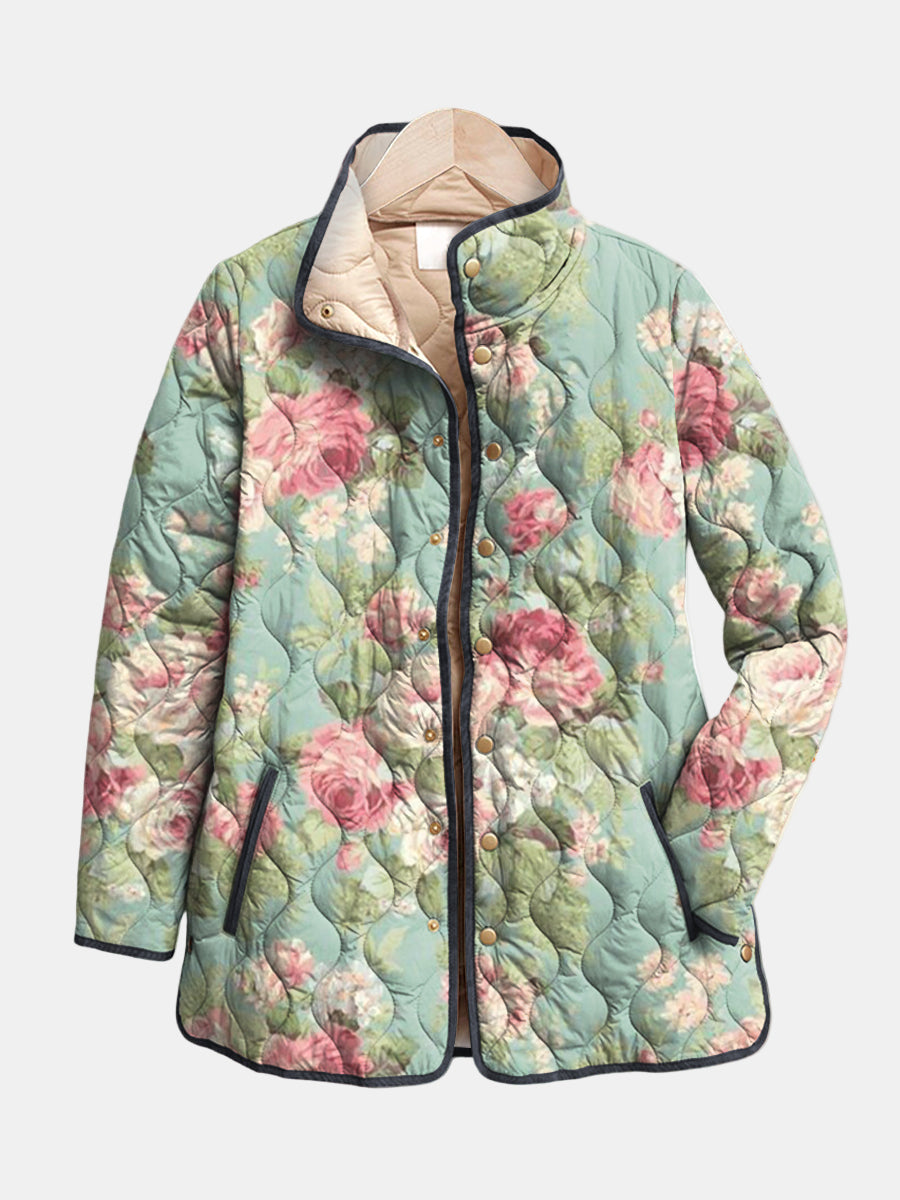 Carys | Retro Bloemenpatroon Gequilt Jasje