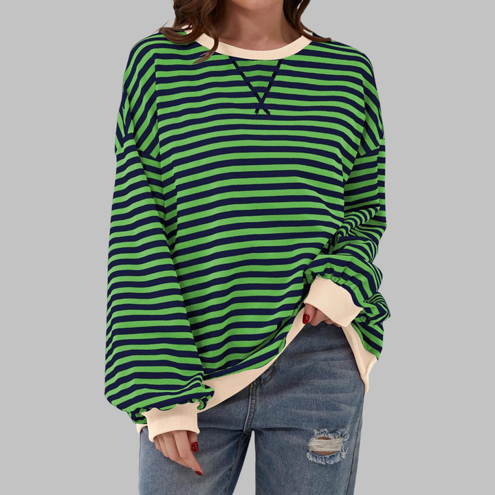 Poppy | Dames Gestreepte Crewneck Lange Mouw Oversized Sweatshirt