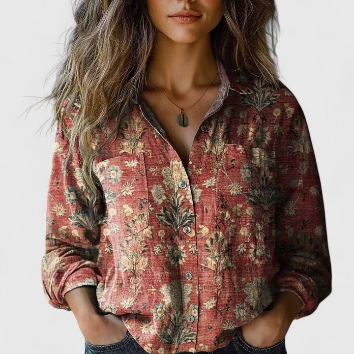 Herfst | Vrouwen Vintage Bloemenprint Lange Mouw Knopshirt