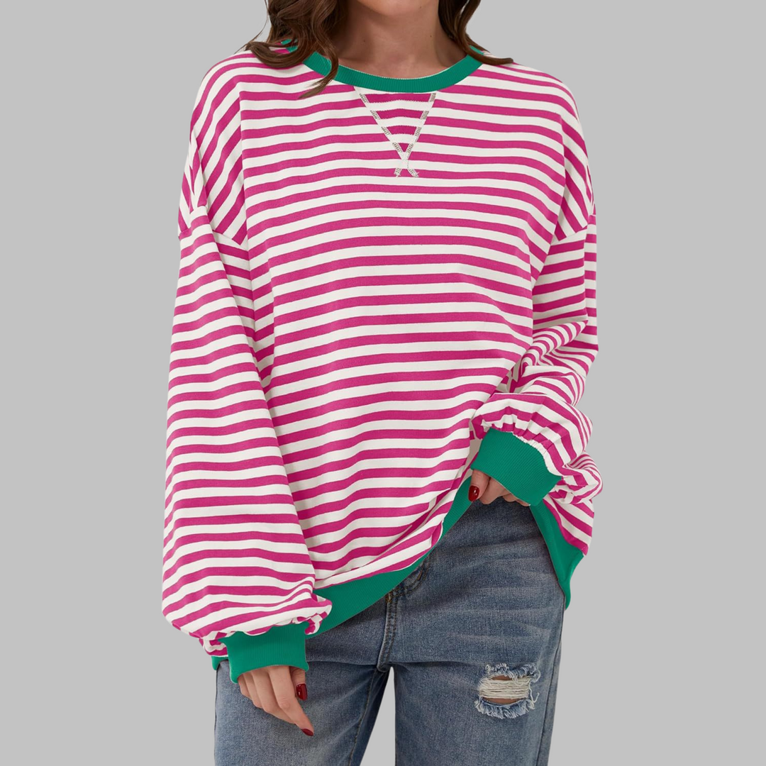 Poppy | Dames Gestreepte Crewneck Lange Mouw Oversized Sweatshirt
