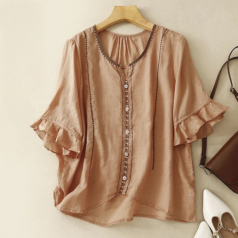 Gia™ | Blouse met Patroon en Rimpel Mouwen