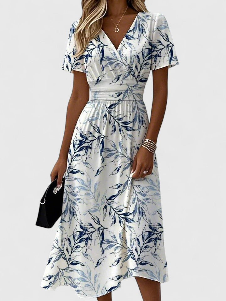 Flora | Dames Midi-jurk met Bloemenprint en V-hals