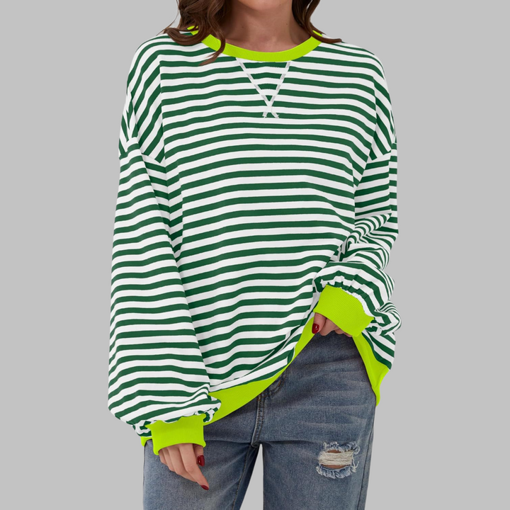 Poppy | Dames Gestreepte Crewneck Lange Mouw Oversized Sweatshirt