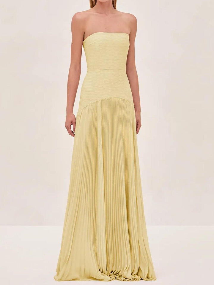 Sage | Dames Strapless Plissé Maxi Jurk Formele Avondjurk