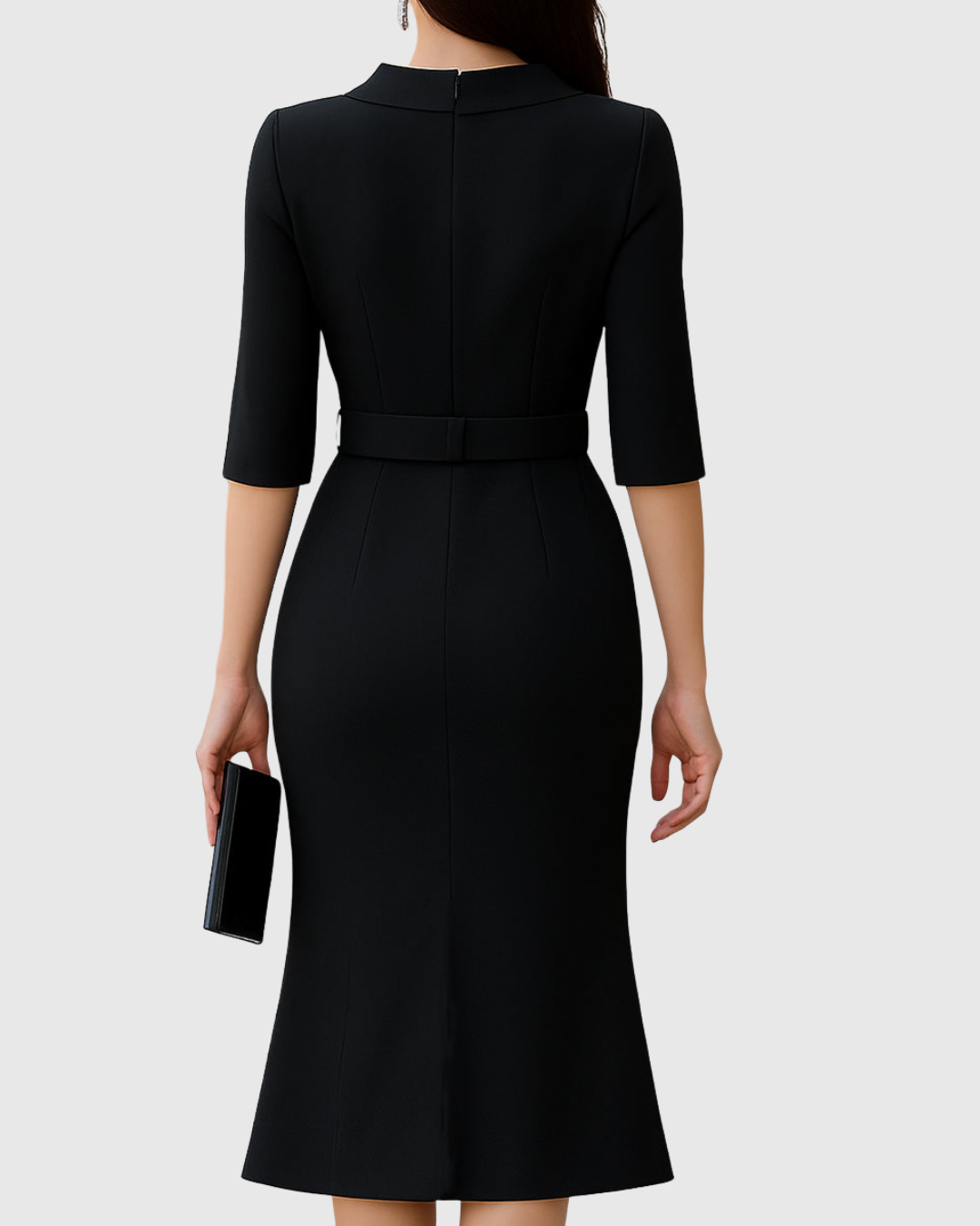 Naomi | Vrouwen Midi Jurk met Ceintuur en Hoge Hals met Gespleten Mouwen