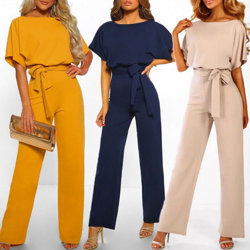 Celeste | Dames Bovenste Met Riem Brede Pijpen Jumpsuit Met Vleermuismouwen Elegante