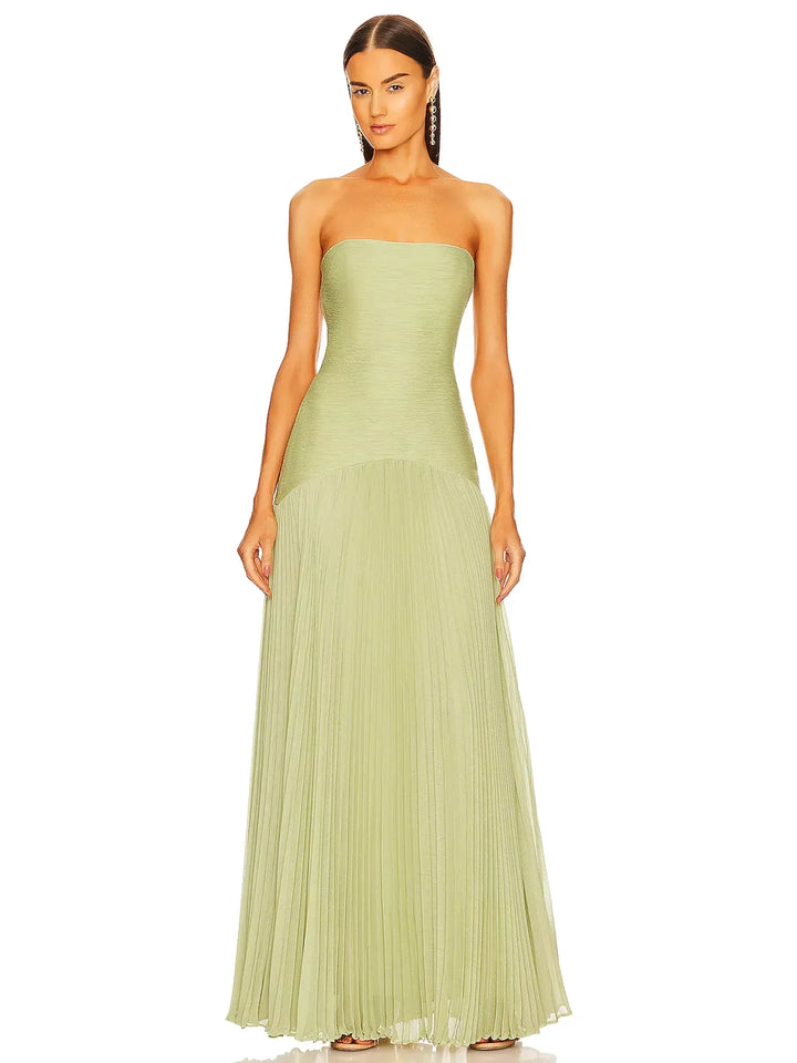 Sage | Dames Strapless Plissé Maxi Jurk Formele Avondjurk