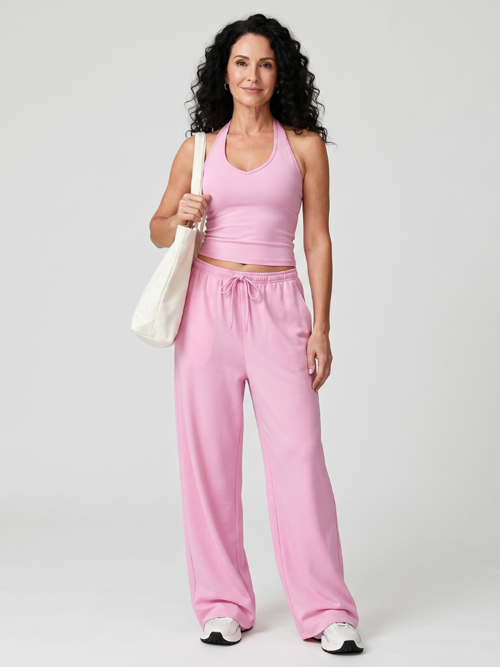 Helena | Mouwloze Top met Ronde Hals en Brede Pantalon Set
