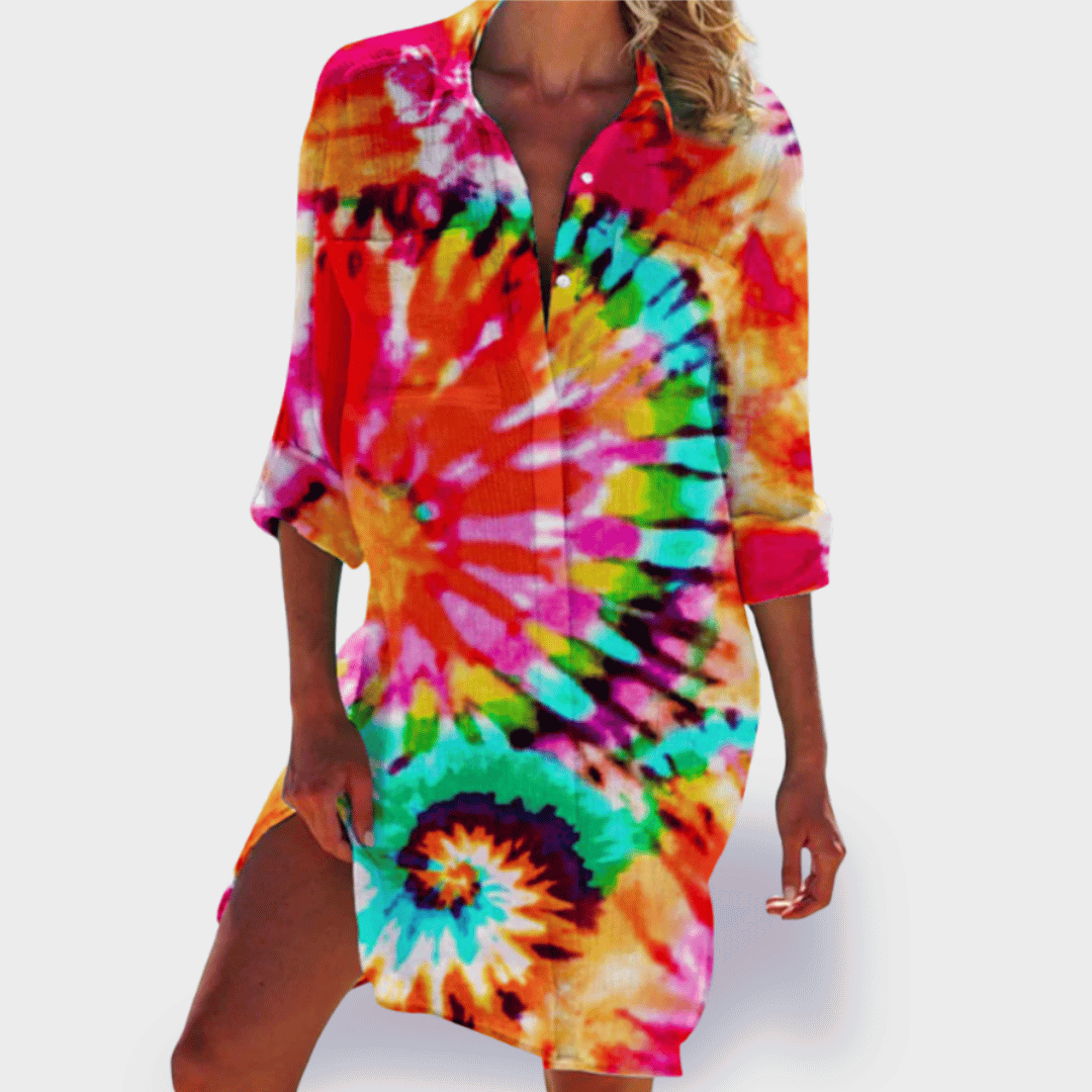 Grace | Vrouwen Flowy Kleurrijke Draped Jurk Casual Zomer