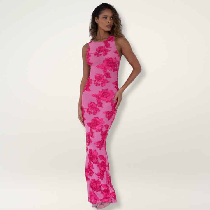 Lily™ | Elegante Maxi-jurk met Roze Bloemenontwerp