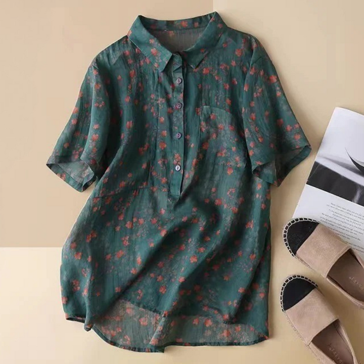 Annette™ | Bloemige Halve Placket Shirt