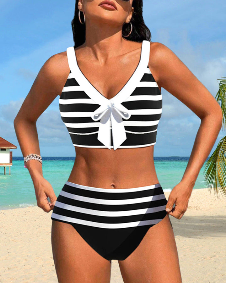 Caroline | Dames Hoge Taille Gestreepte Bikini Set