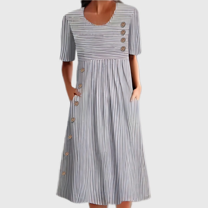 Kay™ | Gestreepte Midi-jurk met Knopen
