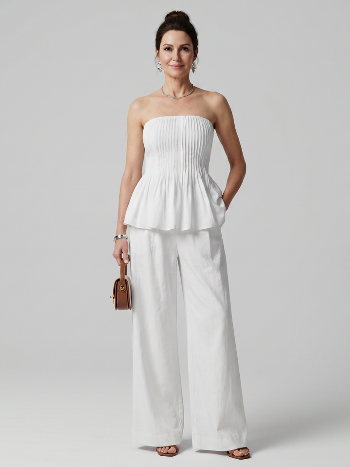 Rila | Strapless Smocked Top En Wijde Pantalon Set