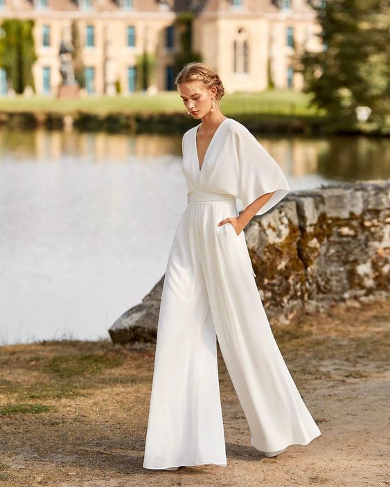 Rosie | Dames Wijd Been Jumpsuit V-Hals Batwing Mouw Formeel