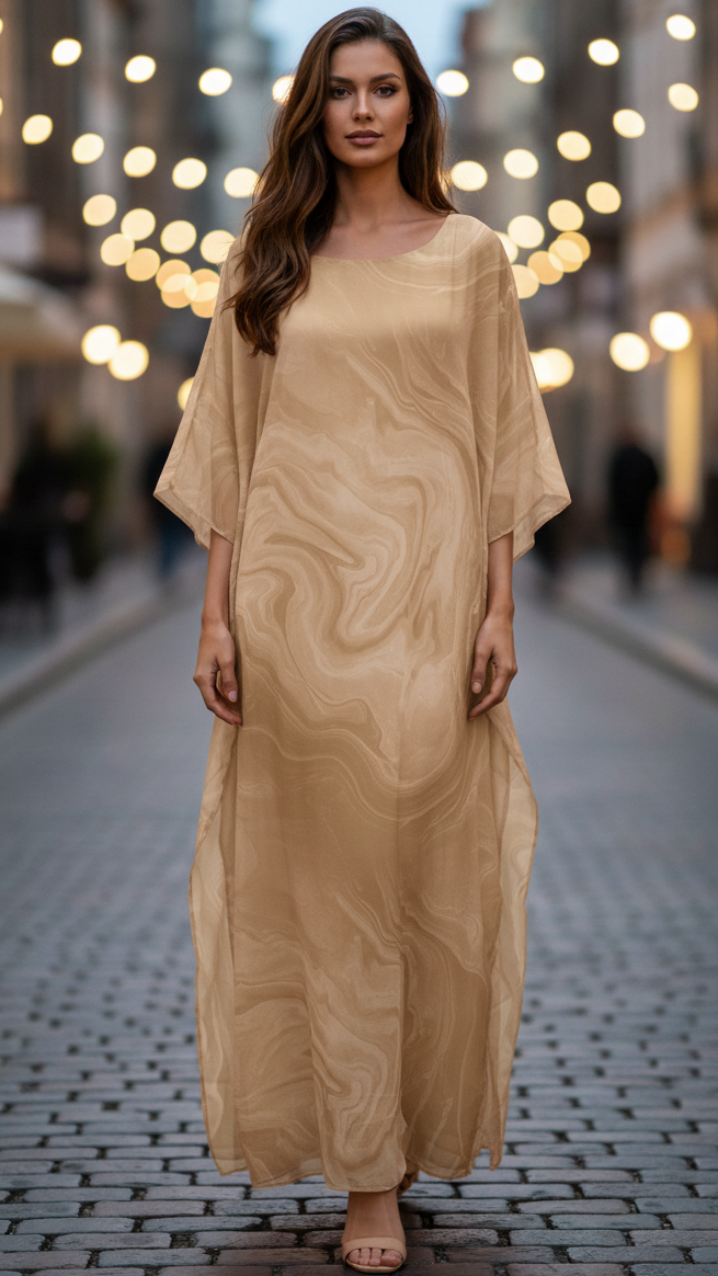 Aura | Vrouwen Chiffon Kaftan Maxi Jurk Met Vleermuismouwen Formeel