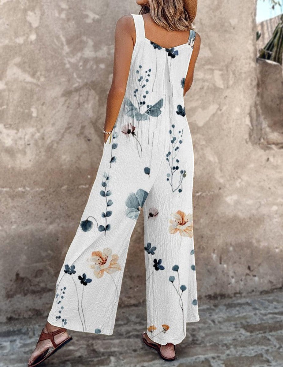 Daisy | Dames Bloemenprint Overalls Wijde Pijpen Mouwloze Jumpsuit