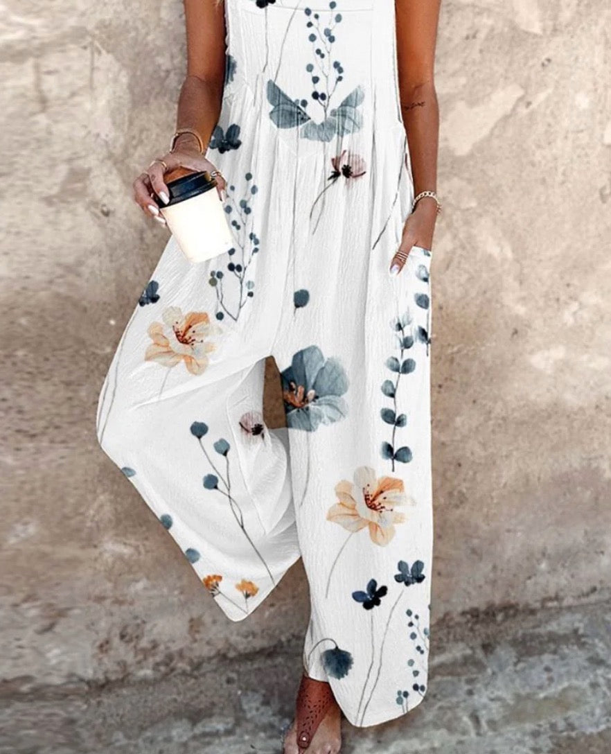 Daisy | Dames Bloemenprint Overalls Wijde Pijpen Mouwloze Jumpsuit