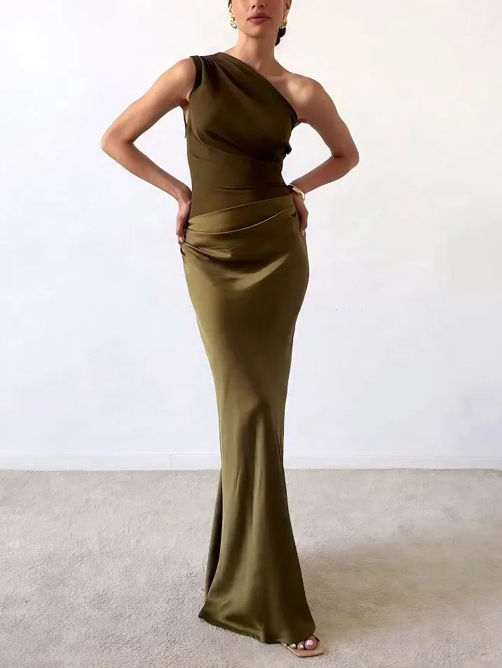 Anita™ | Elegante Maxi Jurk met Een Schouder en Plissé