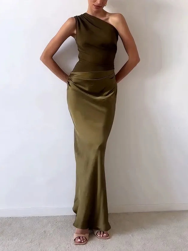 Anita™ | Elegante Maxi Jurk met Een Schouder en Plissé