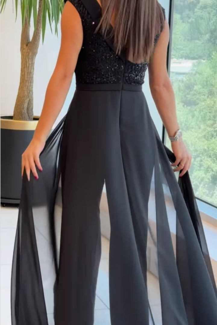 Loretta™ | Jumpsuit met Ronde Hals en Textuurpanelen