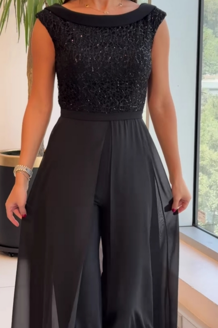 Loretta™ | Jumpsuit met Ronde Hals en Textuurpanelen