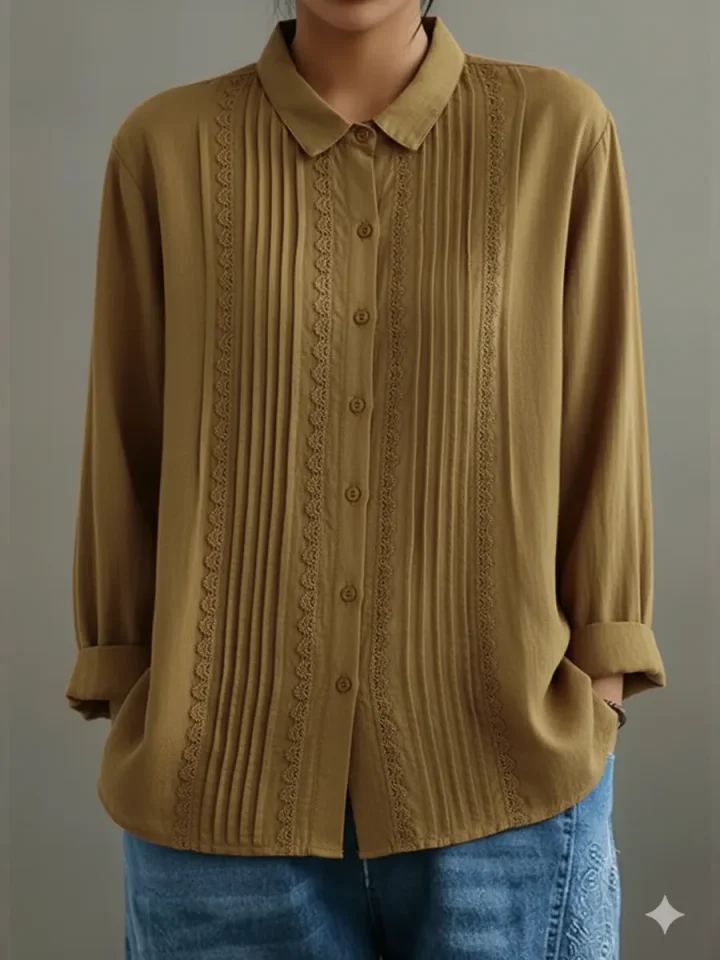 Claire | Dames Blouse met Kant en Knopen met Lange Mouwen